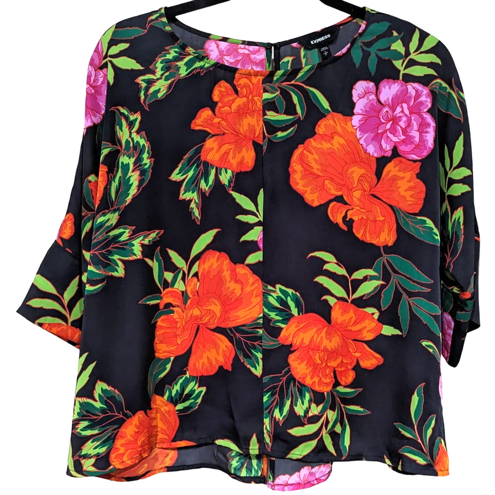 Express Doleman Sleeve Oversized Flowy Floral Blouse sz Small